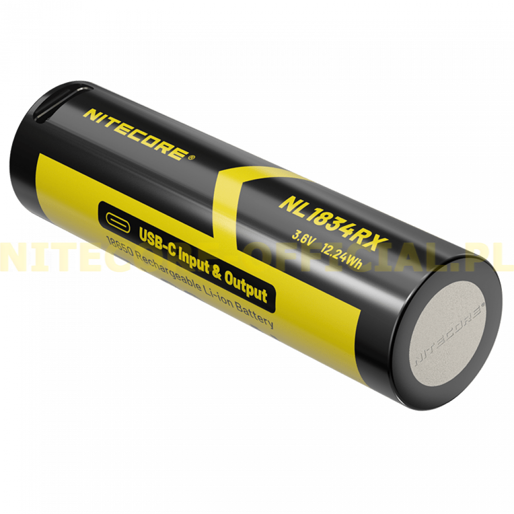 2в1 Аккумулятор литиевый Li-Ion 18650 + Power Bank Nitecore NL1834RX  (3400mAh, USB Type-C), защищенный - Nitecore Польша