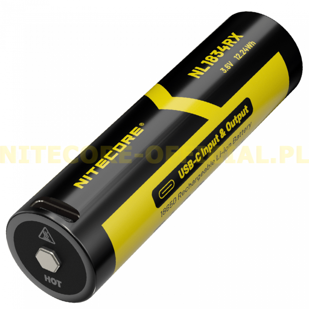 2в1 Аккумулятор литиевый Li-Ion 18650 + Power Bank Nitecore NL1834RX  (3400mAh, USB Type-C), защищенный - Nitecore Польша